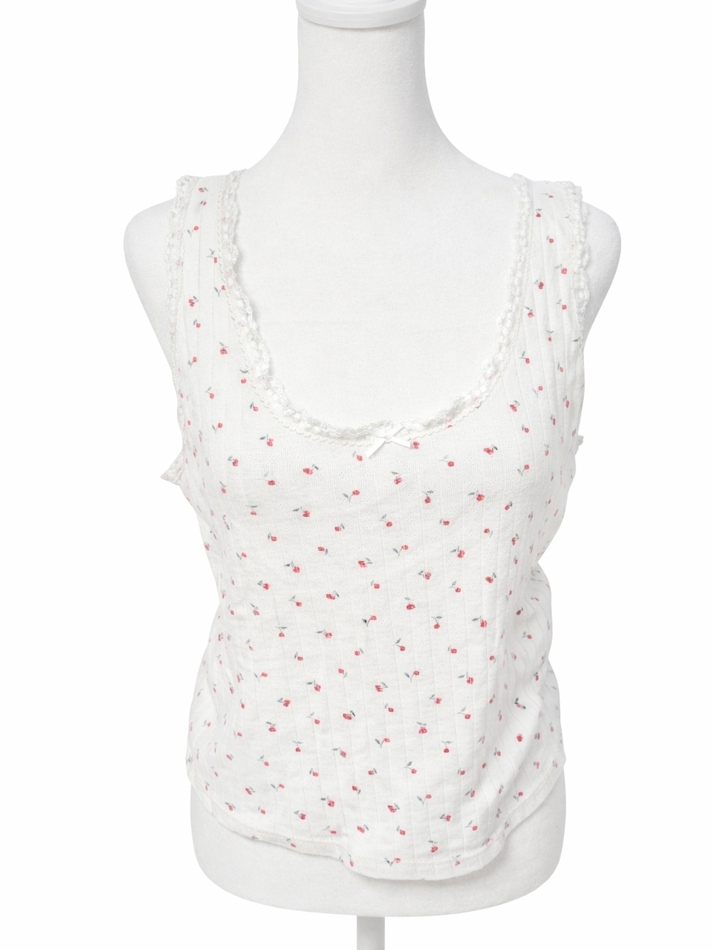 Women’s White Floral And Cream Floral Lace-Trim Tank Tops
